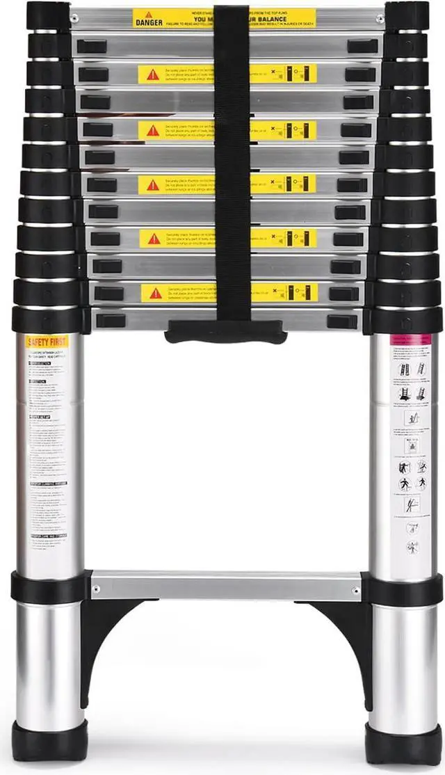 Main image of Telescoping Ladder, SocTone 12.5 FT Aluminum Lightweight Extension Ladder with 2 Triangle Stabilizers, Heavy Duty 330lbs Max Capacity, Multi-Purpose Collapsible Ladder for RV or Outdoor Work