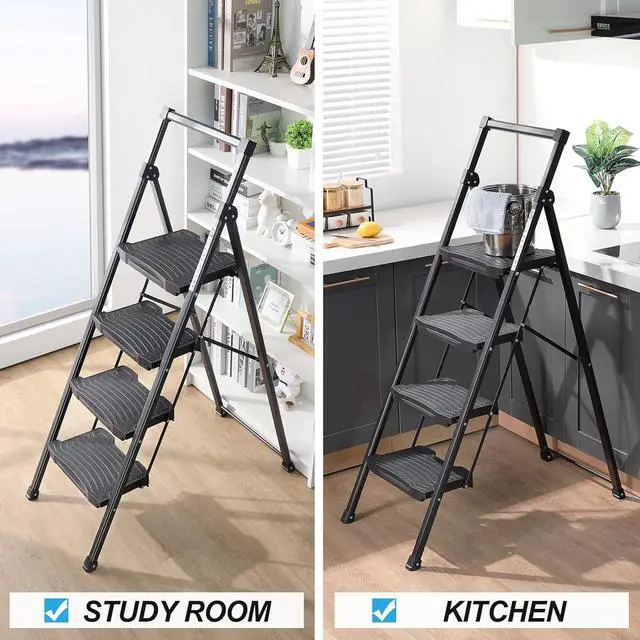 Alt view image 6 of 7 - KINGRACK Step Ladder 4 Step Folding, 900lbs 4 Step Ladder with Anti-Slip Wide Pedal and Handrails, Lightwight Household Ladder, Pass 900LBS Testing, for Your Kitchen, Pantry, Closets, Office Use