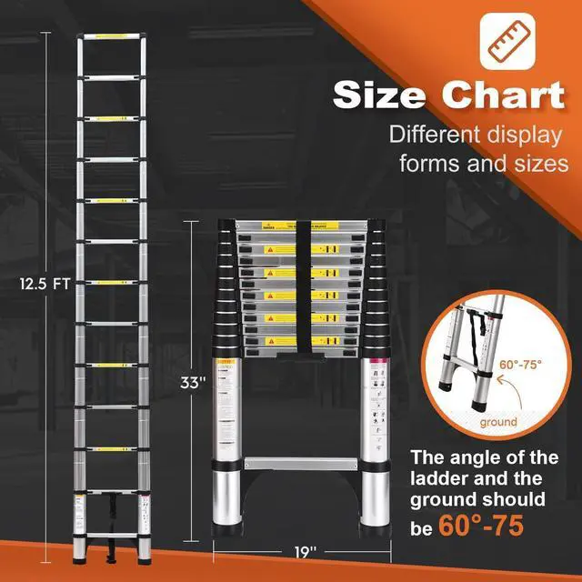 Alt view image 6 of 7 - Telescoping Ladder, SocTone 12.5 FT Aluminum Lightweight Extension Ladder with 2 Triangle Stabilizers, Heavy Duty 330lbs Max Capacity, Multi-Purpose Collapsible Ladder for RV or Outdoor Work