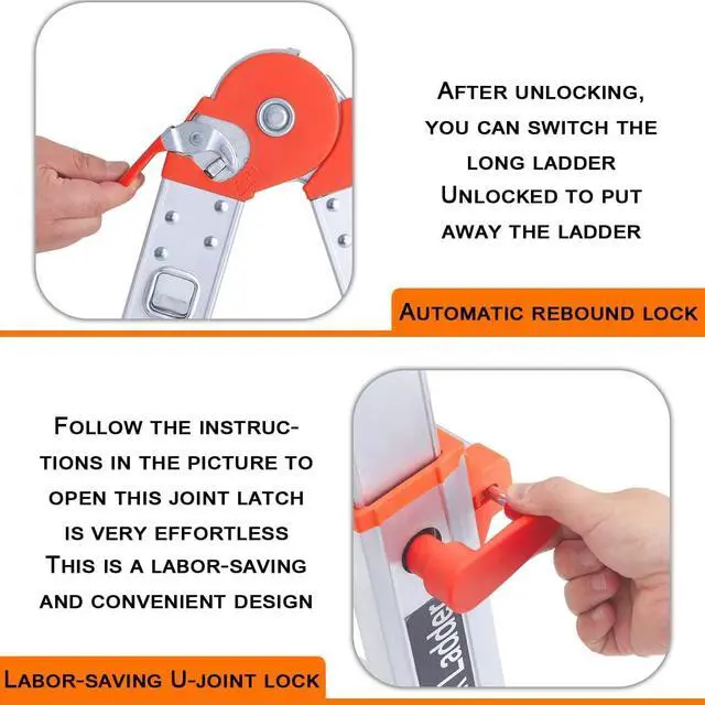 Alt view image 5 of 7 - Ladder, A Frame 4 Step Ladder Extension, 14 FT Anti-Slip Multi Position & Storage Folding Ladder, 330 lbs Security Load Telescoping Aluminum Ladders for Stairs Home Indoor Outdoor Roof