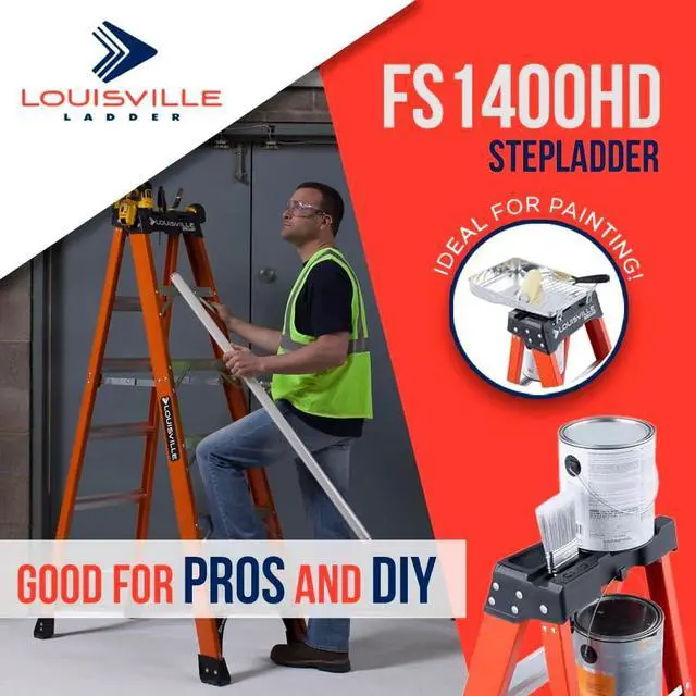 Alt view image 2 of 7 - Louisville Ladder 8-Foot Fiberglass Step Ladder, 375-Pound Load Capacity, Type IAA, FS1408HD