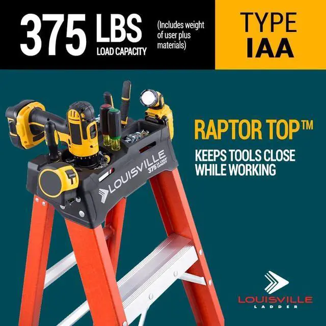 Alt view image 3 of 7 - Louisville Ladder 8-Foot Fiberglass Step Ladder, 375-Pound Load Capacity, Type IAA, FS1408HD