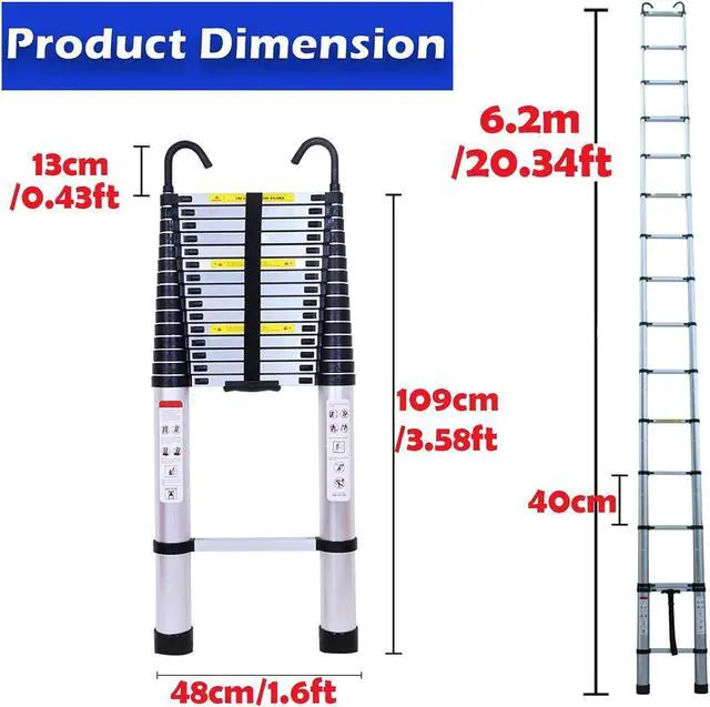 Alt view image 2 of 7 - 20ft Extension Ladder Aluminum DIY Telescoping Ladder for Home Trade Indoor Outdoor, Non-Slip Rubber Feet 15 Steps Height Adjustable 330lbs Max Load Extendable Ladder Folded Height 3.58ft