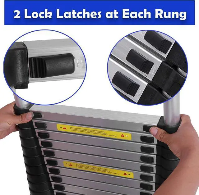 Alt view image 5 of 7 - 20ft Extension Ladder Aluminum DIY Telescoping Ladder for Home Trade Indoor Outdoor, Non-Slip Rubber Feet 15 Steps Height Adjustable 330lbs Max Load Extendable Ladder Folded Height 3.58ft
