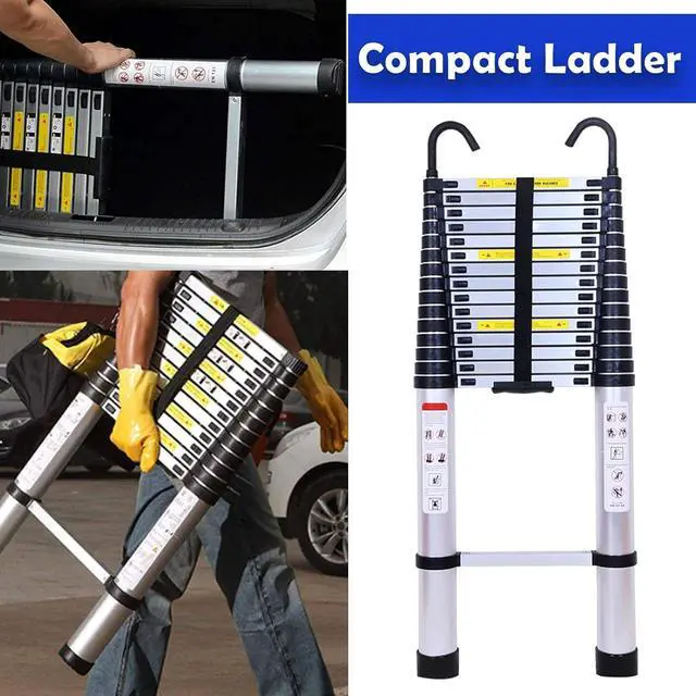 Alt view image 7 of 7 - 20ft Extension Ladder Aluminum DIY Telescoping Ladder for Home Trade Indoor Outdoor, Non-Slip Rubber Feet 15 Steps Height Adjustable 330lbs Max Load Extendable Ladder Folded Height 3.58ft