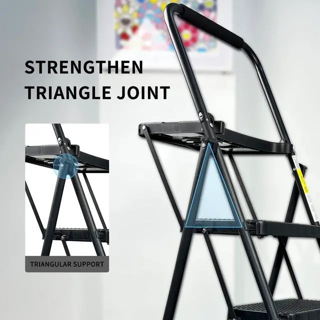 Alt view image 2 of 7 - 4 Step Ladder, Folding Step Stool with Tool Platform, Wide Anti-Slip Pedal, Lightweight 500lbs Step Ladder for Adults, Portable Steel Step Stool for Adults, Black