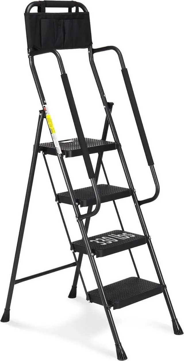 Main image of HBTower Step Ladder with Handrails, Folding Step Stool with Attachable Tool Bag & Anti-Slip Wide Pedal for Home Kitchen Pantry Office, Black