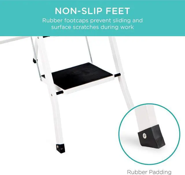 Alt view image 5 of 6 - Best Choice Products 4-Step Portable Folding Heavy-Duty Steel Ladder w/Hand Rail, Wide Platform Steps, 330lbs Capacity