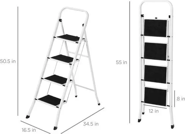 Alt view image 6 of 6 - Best Choice Products 4-Step Portable Folding Heavy-Duty Steel Ladder w/Hand Rail, Wide Platform Steps, 330lbs Capacity