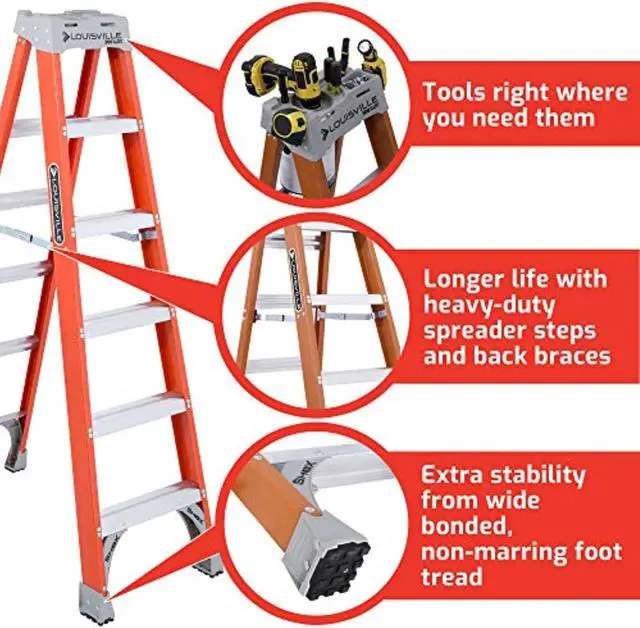 Alt view image 2 of 6 - Louisville Ladder 6-Foot Fiberglass Step Ladder, 300-Pound Load Capacity, Type IA, FS1506
