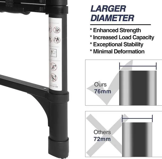 Alt view image 2 of 7 - BOCOM 12.5 FT Aluminum Telescoping Ladder, Lightweight Multi-Purpose Collapsible Extension with 2 Triangle Stabilizers, Heavy Duty 330 lbs Max Capacity, Ideal for Home, RV, and Outdoor Work Black
