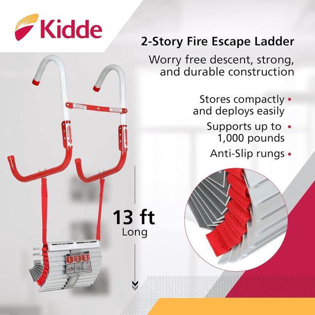 Alt view image 3 of 3 - Kidde Fire Escape Ladder, 2-Story Rope Ladder, Extends to 13-Feet, Anti-Slip Rungs