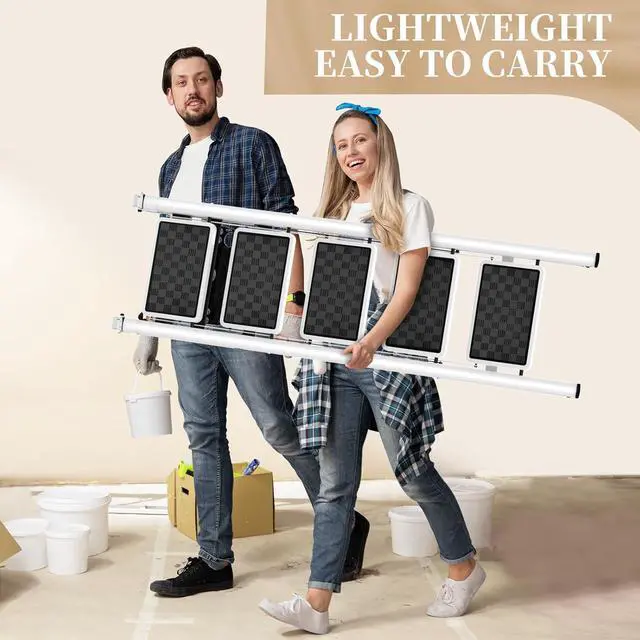 Alt view image 3 of 6 - HBTower Step Ladder, Step Ladder Folding Step Stool, Portable Sturdy Steel Ladder Stool for Adults with Anti-Slip Wide Pedals Home Outdoor Kitchen, White