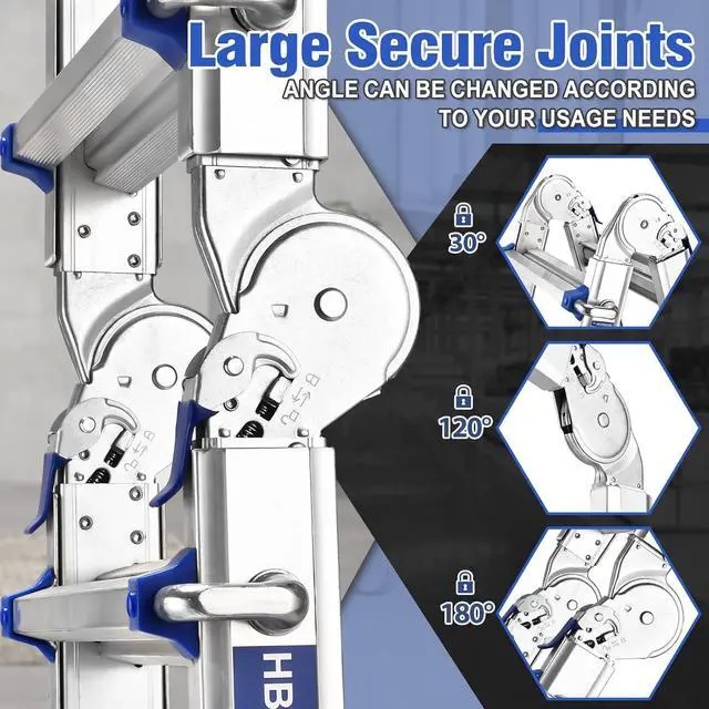 Alt view image 4 of 7 - HBTower A Frame 4 Step Extension Ladder, 14 Ft Multi Position Ladder with Removable Tool Tray and Stabilizer Bar, 330 lbs Capacity Telescoping La dder for Household and Outdoor Work (Blue, 14FT)