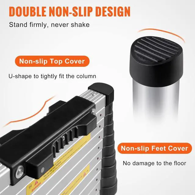 Alt view image 4 of 7 - VEVOR Telescoping Ladder, 12.5 FT Aluminum One-button Retraction Collapsible Extension Ladder, 375 LBS Capacity with Non-slip Feet, Portable Multi-purpose Compact Ladder for Home, RV, Loft, ANSI Liste