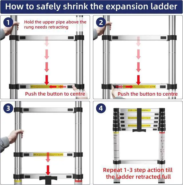 Alt view image 5 of 7 - 6.6 FT Extension Ladders, Lightweight Collapsible Ladders, Aluminum Telescoping Ladders for Home, Folding Telescoping Ladder for RV, Attic, Daily Use at Home, Capacity 330 lbs