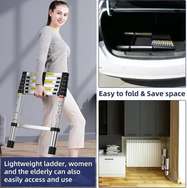 Alt view image 6 of 7 - 6.6 FT Extension Ladders, Lightweight Collapsible Ladders, Aluminum Telescoping Ladders for Home, Folding Telescoping Ladder for RV, Attic, Daily Use at Home, Capacity 330 lbs