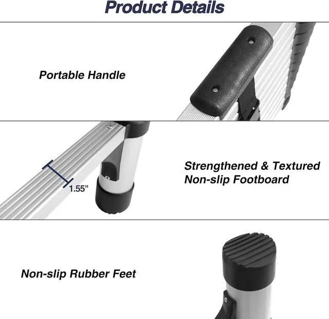 Alt view image 4 of 7 - BOCOM 14.5 FT Aluminum Telescoping Ladder, Lightweight Multi-Purpose Collapsible Extension with 2 Triangle Stabilizers, Heavy Duty 330 lbs Max Capacity, Ideal for Home, RV, and Outdoor Work Silver