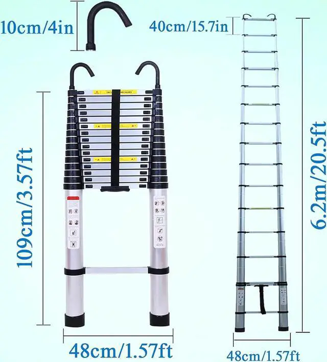 Alt view image 2 of 7 - Telescoping Ladder 20.5ft Aluminum Telescopic Extension Ladder Extendable Ladders with 2 Detachable Hooks Portable Lightweight Safety Lock Design Best for Household Daily or RV Work 330 Pound Capacity