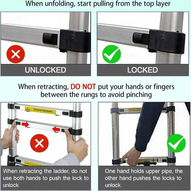 Alt view image 5 of 7 - Telescoping Ladder 20.5ft Aluminum Telescopic Extension Ladder Extendable Ladders with 2 Detachable Hooks Portable Lightweight Safety Lock Design Best for Household Daily or RV Work 330 Pound Capacity