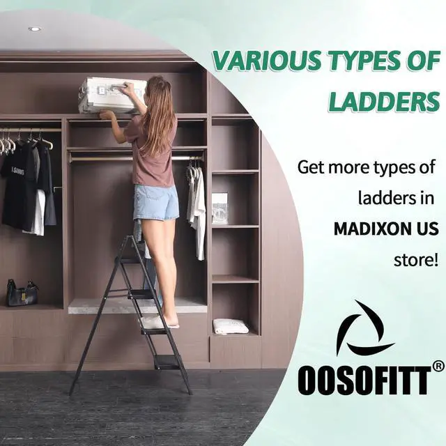 Alt view image 7 of 7 - 4 Step Ladder Folding Step Stool, Heavy Duty 330 Lbs Load Step Ladders for Home, Tall Kitchen/Closet Stepladder for Adults, Black Small & Lightweight Ladder with Anti-Slip Wide Pedals by OOSOFITT