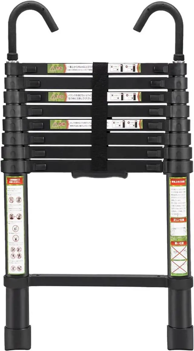 Main image of Telescopic Ladder, 8.5FT RIKADE Aluminum Telescoping Ladder with Non-Slip Feet and Stable Hook, Portable Extension Ladder for Household and Outdoor Working, 330lb Capacity Black