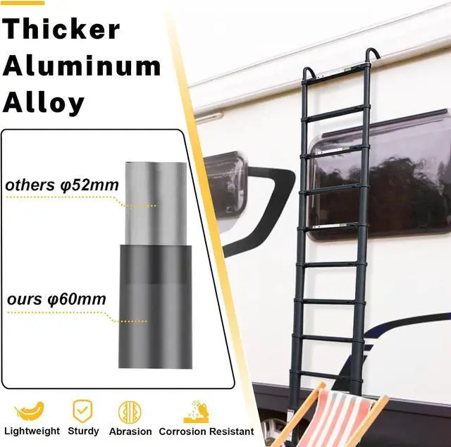 Alt view image 4 of 7 - Telescopic Ladder, 8.5FT RIKADE Aluminum Telescoping Ladder with Non-Slip Feet and Stable Hook, Portable Extension Ladder for Household and Outdoor Working, 330lb Capacity Black