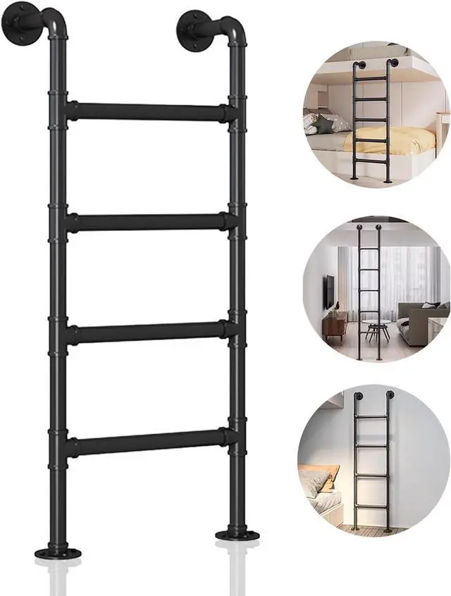 Alt view image 2 of 6 - 4.8FT Wall Mounted Metal Step Ladder for Home Loft, Height Entrance Egress Ladder, Basement Window Well Egress Ladder Fire Escape Ladder for Attic,Dorm,Library,Bunk Bed,Deck,RV,Loads 330lbs