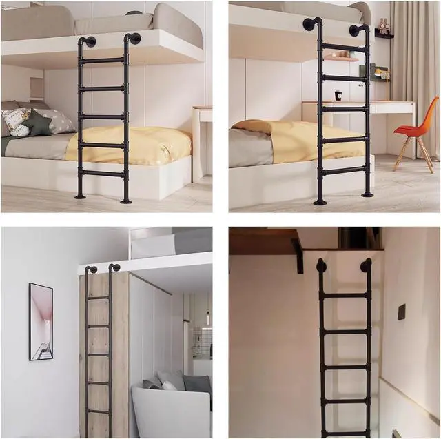 Alt view image 6 of 6 - 4.8FT Wall Mounted Metal Step Ladder for Home Loft, Height Entrance Egress Ladder, Basement Window Well Egress Ladder Fire Escape Ladder for Attic,Dorm,Library,Bunk Bed,Deck,RV,Loads 330lbs
