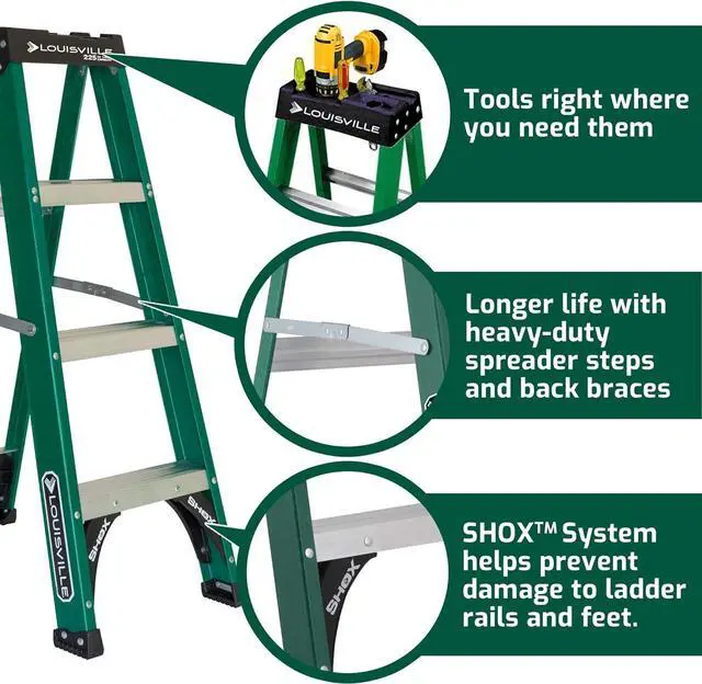 Alt view image 5 of 7 - Louisville Ladder 4-Foot Fiberglass Step Ladder, 225-Pound Load Capacity, Type II, FS4004