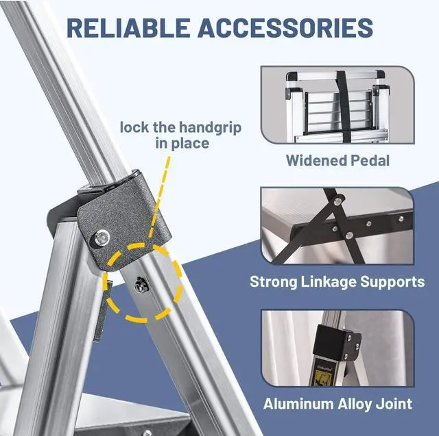 Alt view image 5 of 7 - XinSunho 4 Step Ladder, Retractable Handgrip Folding Step Stool with Anti-Slip Wide Pedal, Aluminum Stool Ladders 4 Steps, 330lbs Safety Household Ladder