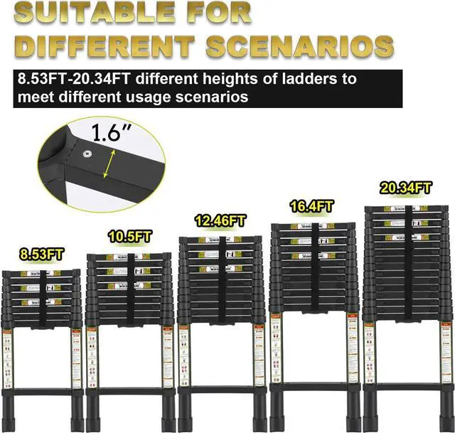 Alt view image 7 of 7 - RIKADE Telescoping Ladder 8.5FT & Attic Ladder, Heavy Duty Aluminum with Non-Slip Feet, 330lb Capacity for RV, Attic, Roof & Multi-Surface Use