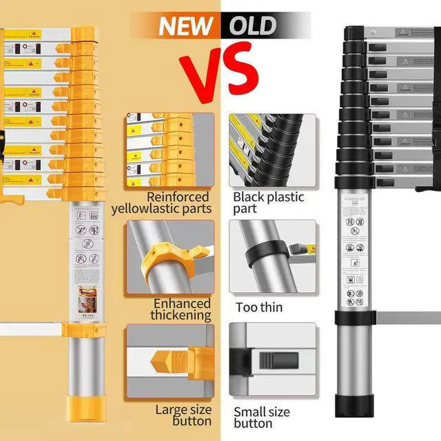 Alt view image 2 of 6 - BOWEITI Telescoping Extension Ladder 12.5FT Heavy Duty Upgrade,Aluminum Telescopic Ladder with Upgrade Material/Accessories