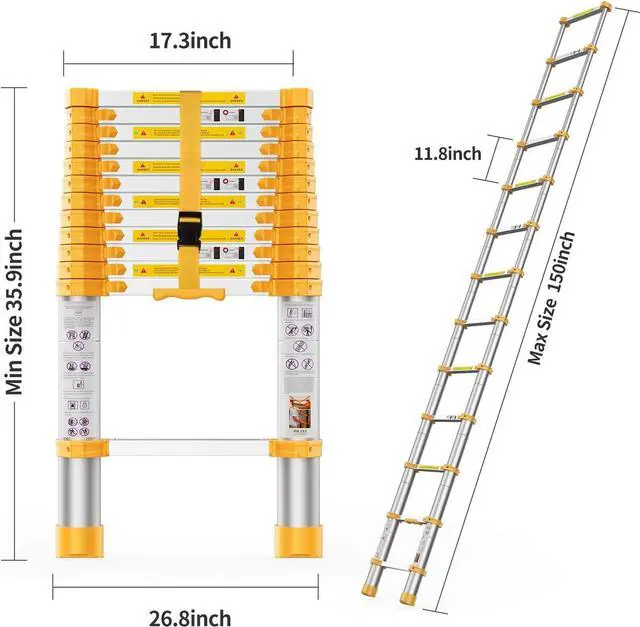Alt view image 4 of 6 - BOWEITI Telescoping Extension Ladder 12.5FT Heavy Duty Upgrade,Aluminum Telescopic Ladder with Upgrade Material/Accessories