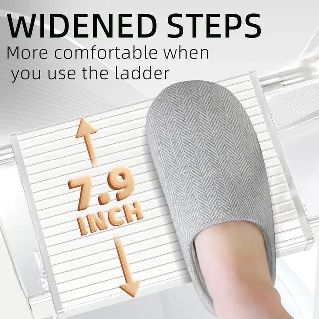 Alt view image 4 of 6 - GameGem Step Ladder 6 Step Folding, Aluminum Ladders for High Ceilings, Tall Closet, Cabinet, 6 ft Lightweight Step Ladder with Anti-Slip Foot for Home Use, 330Lbs Load, White