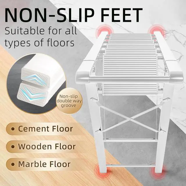 Alt view image 5 of 6 - GameGem Step Ladder 6 Step Folding, Aluminum Ladders for High Ceilings, Tall Closet, Cabinet, 6 ft Lightweight Step Ladder with Anti-Slip Foot for Home Use, 330Lbs Load, White