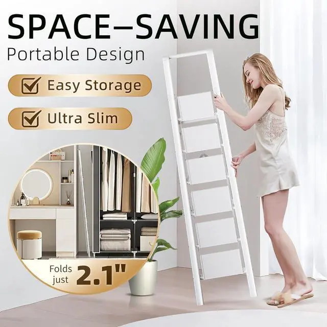 Alt view image 6 of 6 - GameGem Step Ladder 6 Step Folding, Aluminum Ladders for High Ceilings, Tall Closet, Cabinet, 6 ft Lightweight Step Ladder with Anti-Slip Foot for Home Use, 330Lbs Load, White