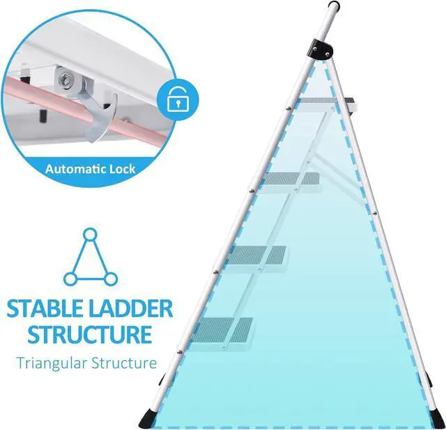 Alt view image 3 of 7 - KINGRACK Step Ladder 4 Step Folding Step Stool for Adults with Handrails Heavy Duty Steel Sturdy Lightweight Collapsible Portable Step Ladder with Anti-Slip Wide Pedal,White