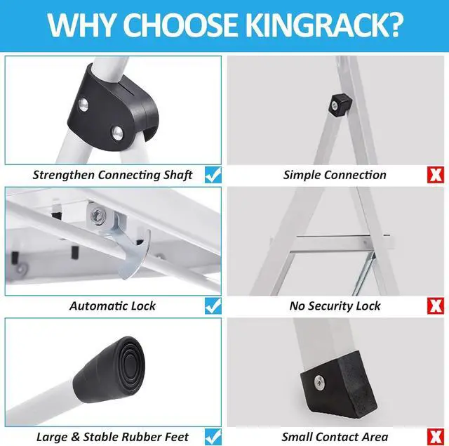 Alt view image 4 of 7 - KINGRACK Step Ladder 4 Step Folding Step Stool for Adults with Handrails Heavy Duty Steel Sturdy Lightweight Collapsible Portable Step Ladder with Anti-Slip Wide Pedal,White