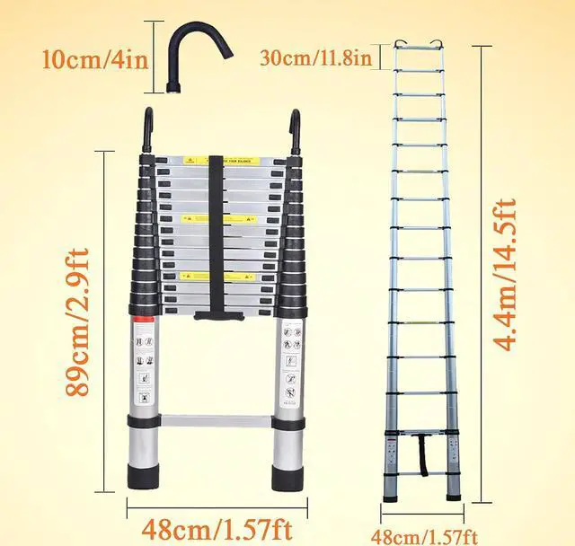 Alt view image 2 of 7 - Telescoping Ladder 14.5ft Aluminum Telescopic Extension Ladder Extendable Ladders with 2 Detachable Hooks Portable Lightweight Safety Lock Design Best for Household Daily or RV Work 330 Pound Capacity