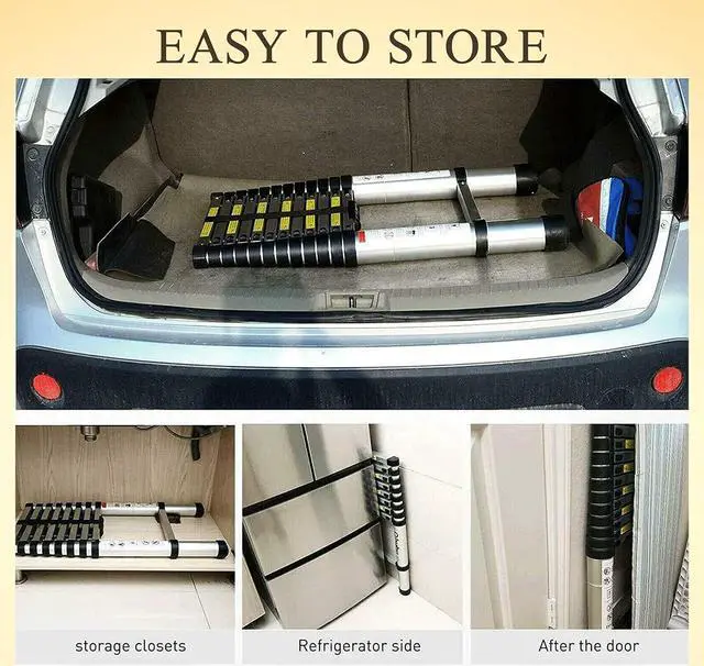 Alt view image 6 of 7 - Telescoping Ladder 14.5ft Aluminum Telescopic Extension Ladder Extendable Ladders with 2 Detachable Hooks Portable Lightweight Safety Lock Design Best for Household Daily or RV Work 330 Pound Capacity