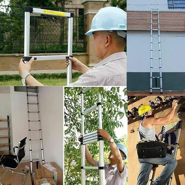 Alt view image 7 of 7 - Telescoping Ladder 14.5ft Aluminum Telescopic Extension Ladder Extendable Ladders with 2 Detachable Hooks Portable Lightweight Safety Lock Design Best for Household Daily or RV Work 330 Pound Capacity