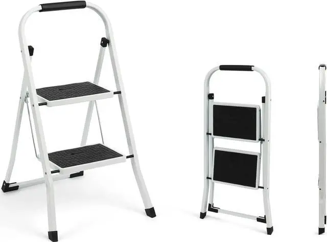 Main image of SIMPLI-MAGIC Step Ladder, 2 Step Stool Ergonomic Folding Step Stool with Wide Anti-Slip Pedal Sturdy Step Stool for Adults Multi-Use for Household, KitchenOffice Step Ladder Stool (2 Step-White)