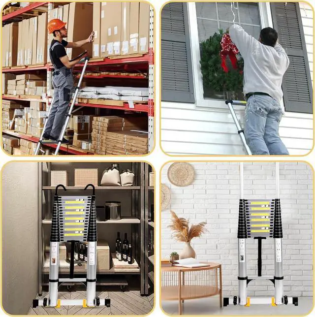 Alt view image 2 of 7 - BOWEITI 26.2FT Telescoping Ladder, Aluminum Collapsible Ladder w/Non-Slip Feet, Lightweight RV Compact Ladders, Telescopic Ladders for RV, Household, Outdoor, 330lbs Capacity Extension Ladder (26.2FT)