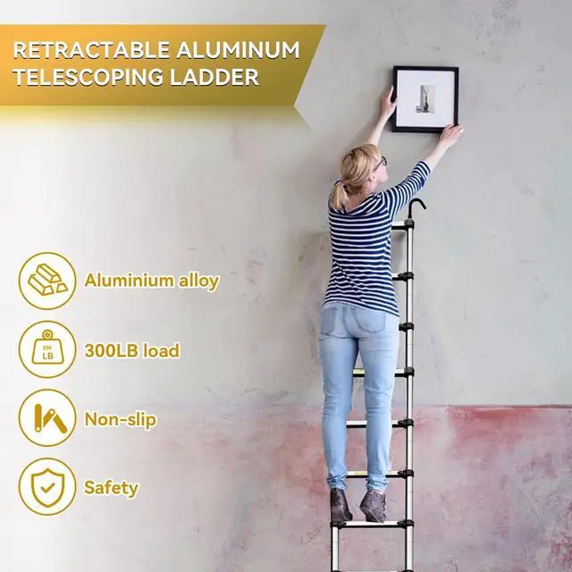 Alt view image 5 of 7 - BOWEITI 26.2FT Telescoping Ladder, Aluminum Collapsible Ladder w/Non-Slip Feet, Lightweight RV Compact Ladders, Telescopic Ladders for RV, Household, Outdoor, 330lbs Capacity Extension Ladder (26.2FT)