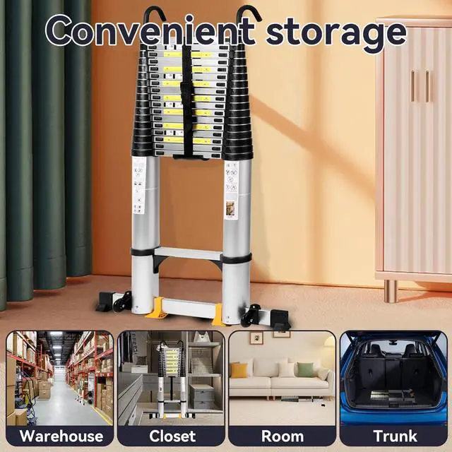 Alt view image 4 of 7 - BOWEITI 26.2FT Telescoping Ladder, Aluminum Collapsible Ladder w/Non-Slip Feet, Lightweight RV Compact Ladders, Telescopic Ladders for RV, Household, Outdoor, 330lbs Capacity Extension Ladder (26.2FT)