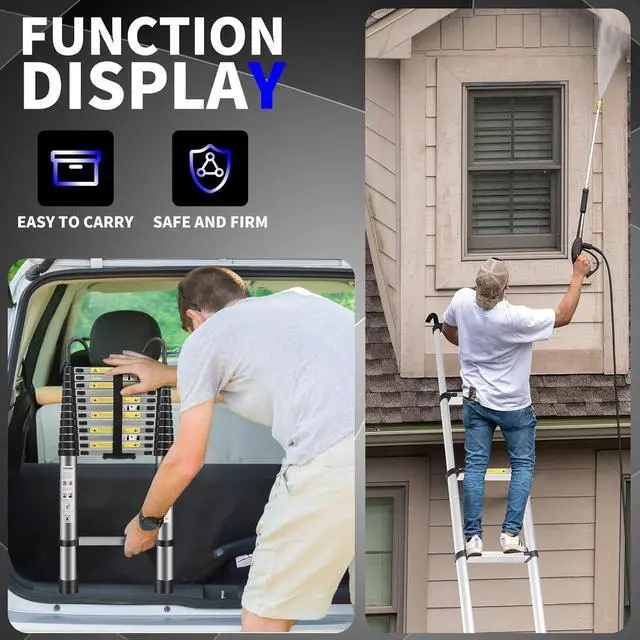 Alt view image 7 of 7 - JADDUO 16.5FT Telescopic Ladder, Aluminium Black Telescoping Ladder with Non-Slip Feet and Stable Hook, Portable Extension Ladder for Household and Outdoor Working, Heavy Duty 330lbs Max Capacity