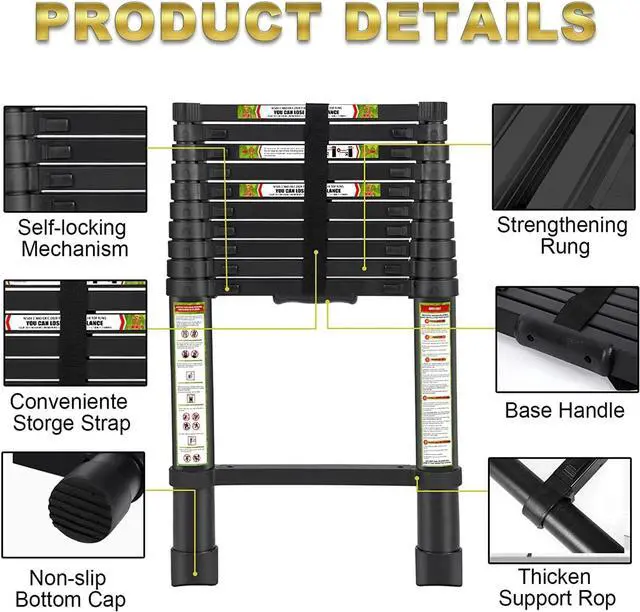 Alt view image 3 of 6 - RIKADE Telescoping Ladder 20.3FT & Attic Ladder, Heavy Duty Aluminum with Non-Slip Feet, 330lb Capacity for RV, Attic, Roof & Multi-Surface Use