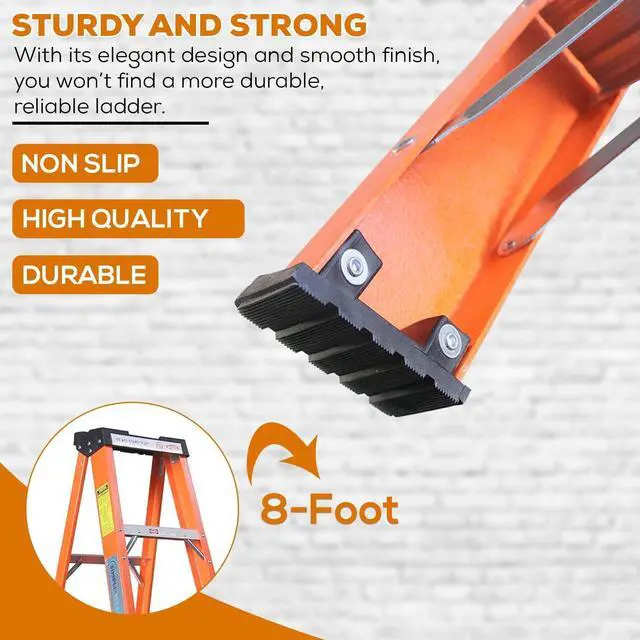 Alt view image 4 of 7 - 8-Foot Fiberglass Step Ladder, 250 Pound Capacity