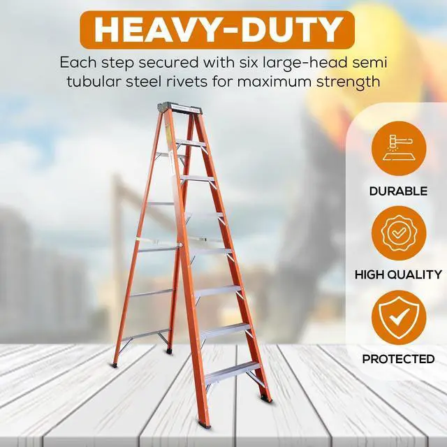 Alt view image 5 of 7 - 8-Foot Fiberglass Step Ladder, 250 Pound Capacity